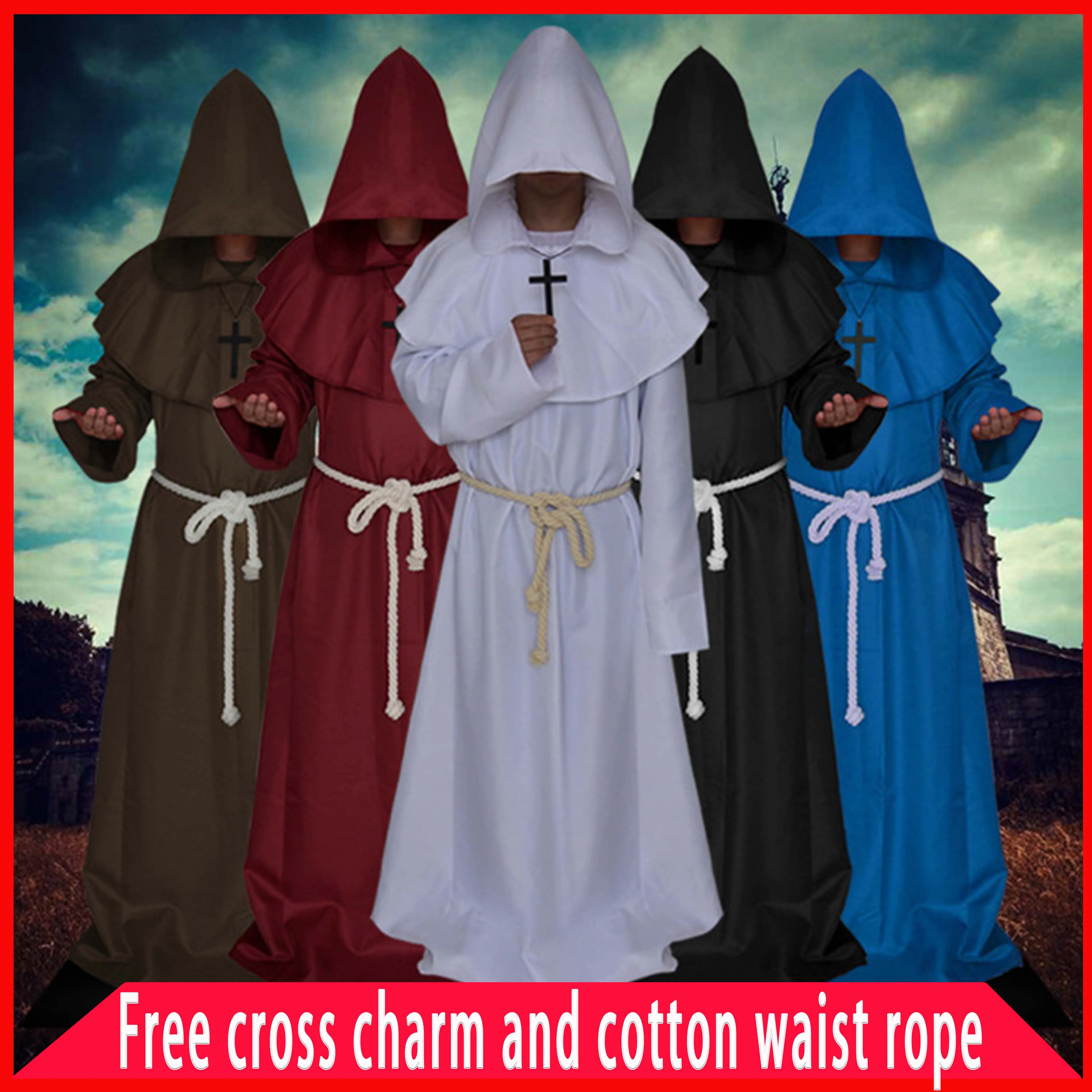Костюм средневековой монахов с капюшоном одежда для косплея на Хэллоуин накидка
