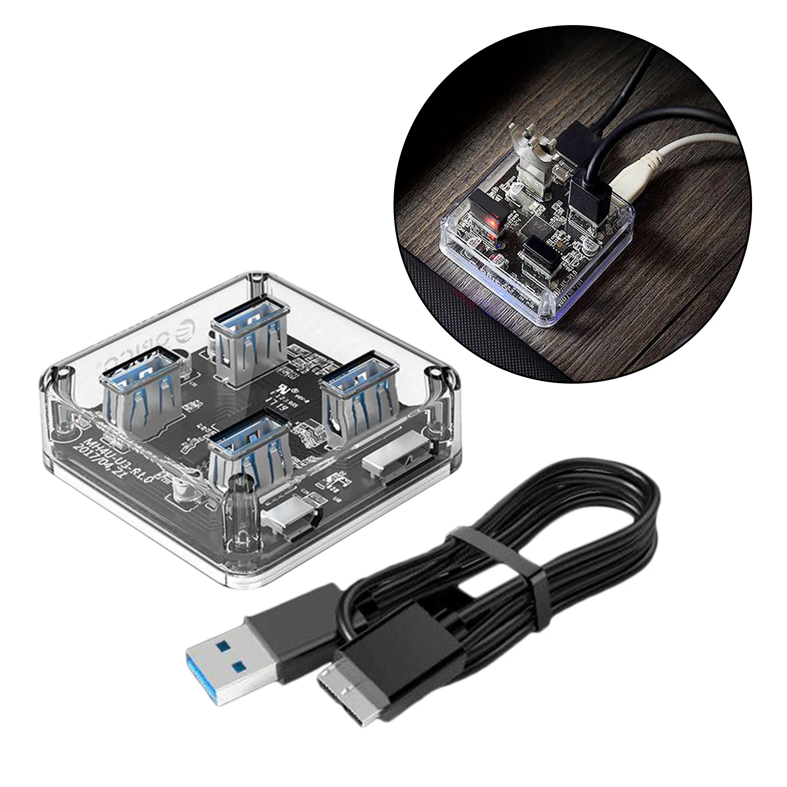 

Прозрачная рама usb-хаб 4 порта USB3.0 адаптер сплиттер легко носить с собой