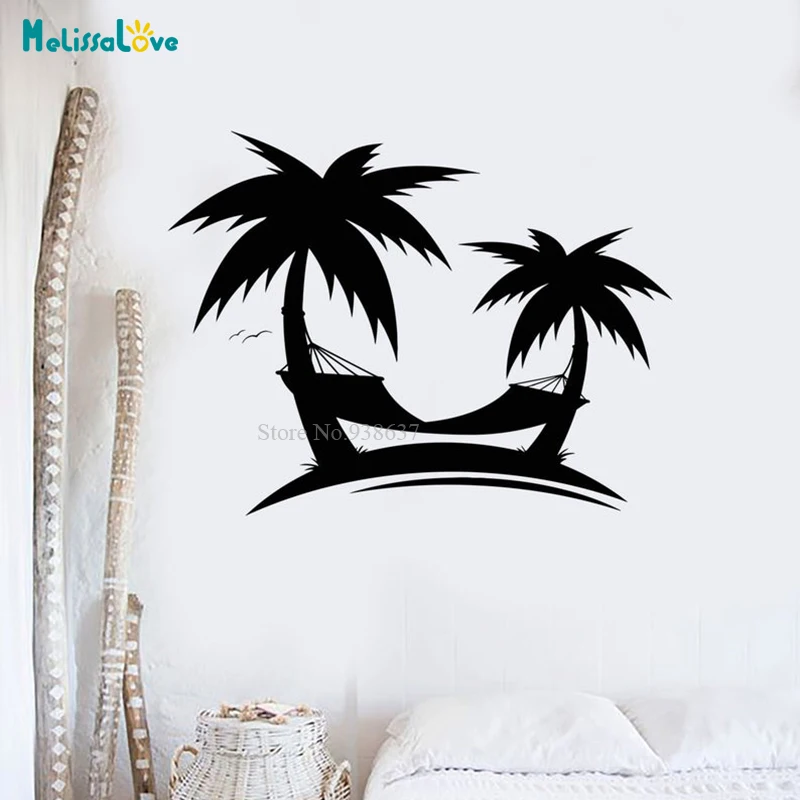2 пальмы пляжный декор гамак летний Гавайский отпуск праздничная наклейка для