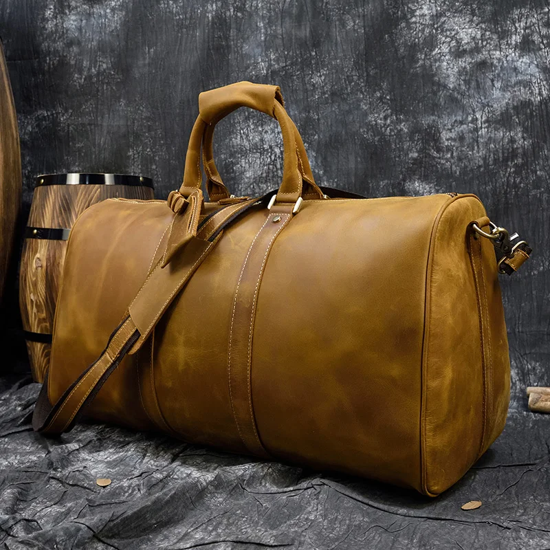 Вместительная мужская дорожная сумка из натуральной кожи прочная crazy horse большая