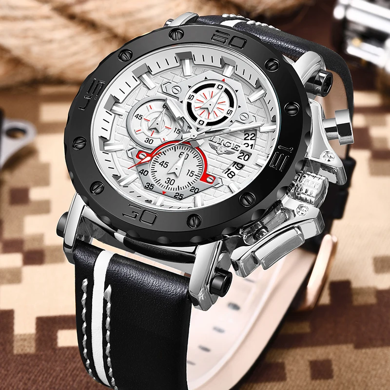 Новые мужские часы LIGE Топ бренд класса люкс Большой циферблат военные кварцевые