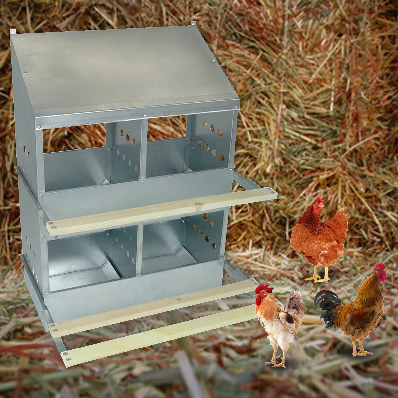 

stock 4 HOLE HEAVY DUTY GALVANIZED CHICKEN NESTING LAYING ROOST BOX