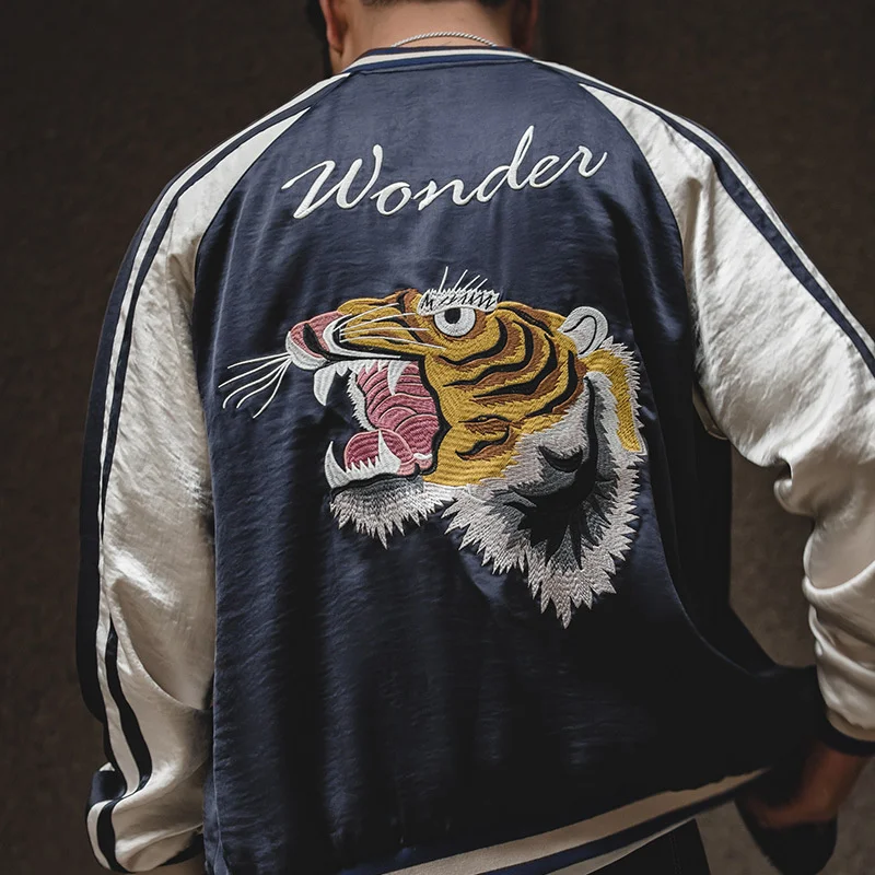 

New 2021 Spring Tiger Embroidery Yokosuka Jacket American Vintage Ceket Amekaji Retro Reversible Wear Souvenir Jackets