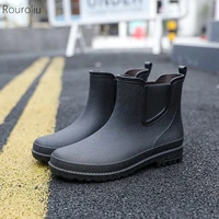 rouroliu men autumn winter warm rainboots non slip mid calf safety work water boots waterproof pvc shoes