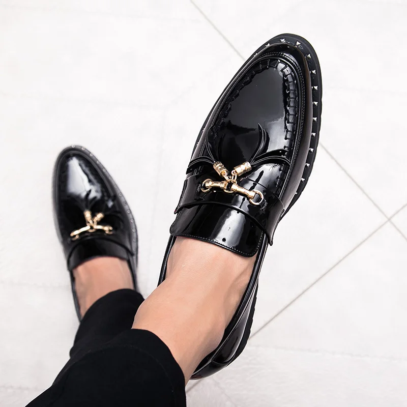 

Men Leather Driving Shoes Tassel Black Blue Slip on Loafers Spring Summer Men Leather Moccasins Outdoor Club Pary Shoes Men