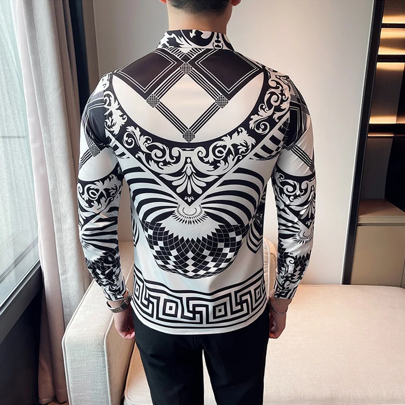 Рубашка мужская с длинным рукавом Роскошная блуза в стиле барокко приталенная