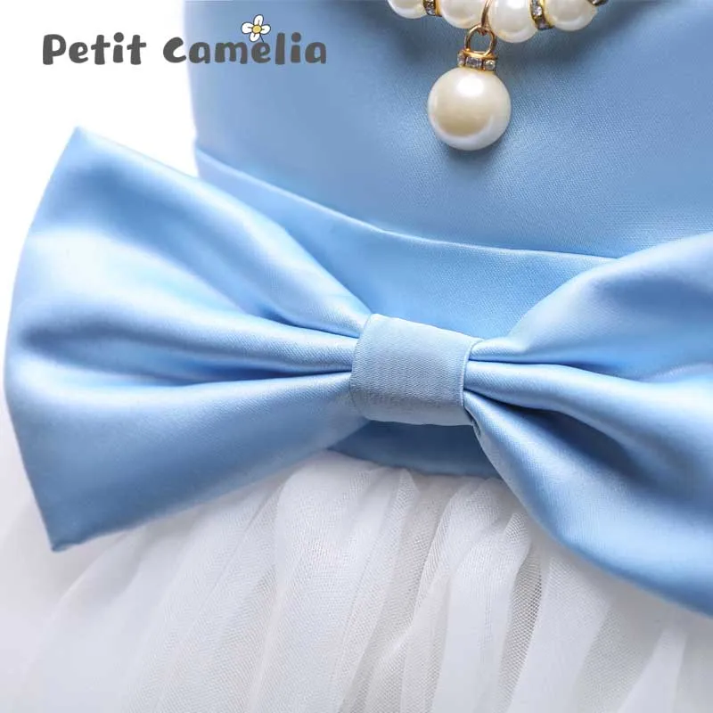 Платье для девочек летнее Сетчатое газовое платье с вышивкой и бантом без