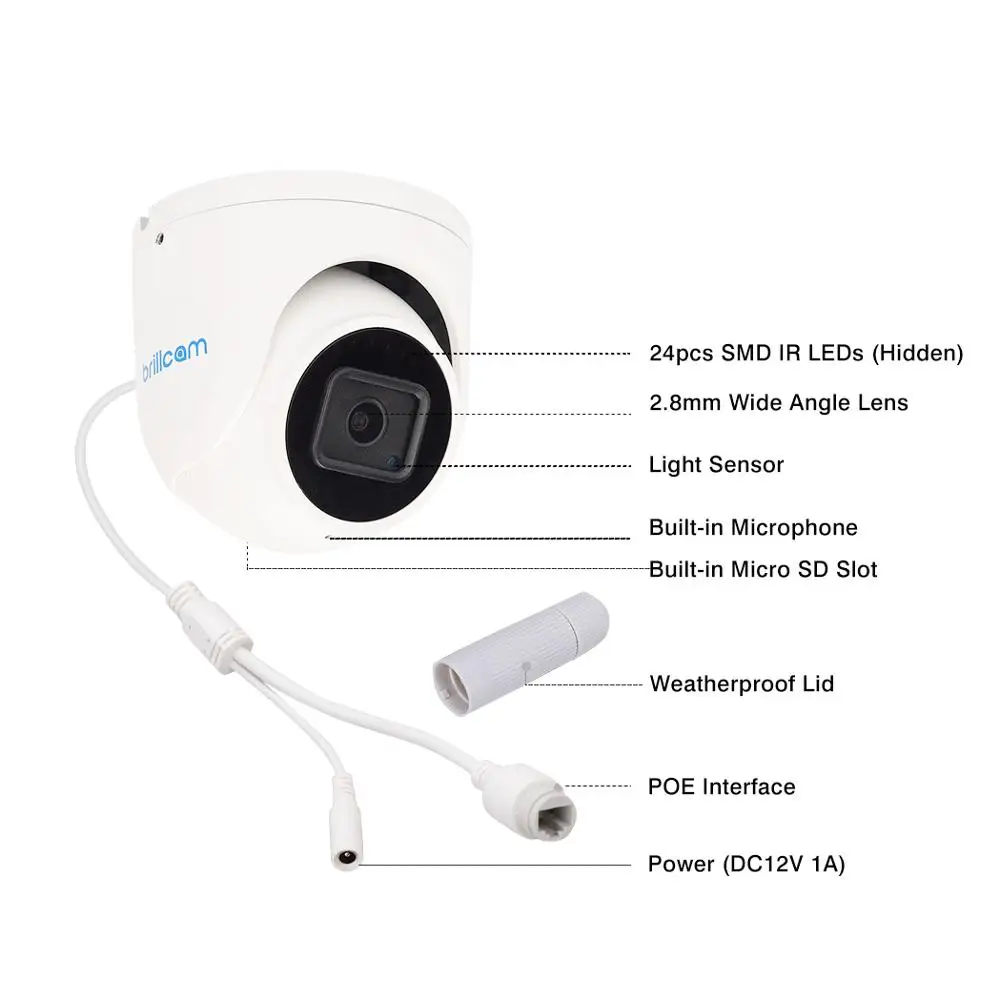 IP камера Brillcam 5 Мп UHD POE с микрофоном и поддержкой SD|Камеры видеонаблюдения| |