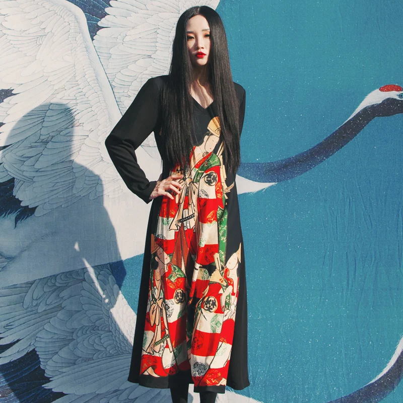 

Женское длинное платье в японском стиле кимоно с принтом Geisha, 2021