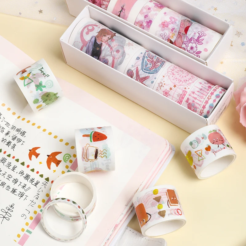 6 рулонов/лот Kawaii васи лента кошка шаблон креативная симпатичная Маскировка