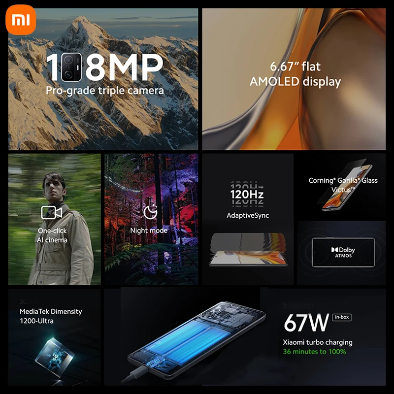 global version xiaomi 11t smartphone 128gb256gb rom dimensity 5000mah battery octa core 67w fast charge nfc 108mp camera free global shipping