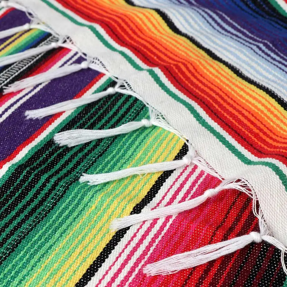 

OurWarm Mexican Fiesta Themed Party Decoration Table Runner Tablecloth Large Square Cotton Serape Blanket Home Supplies