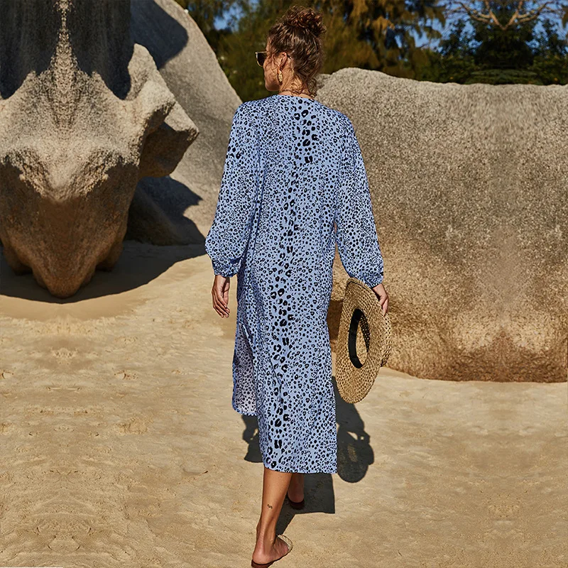 

Summer Beach Maxi Dress Women Floral Print Boho Long Chiffon Dress Wrap Casual V-Neck Split Sexy Party Dress Robe