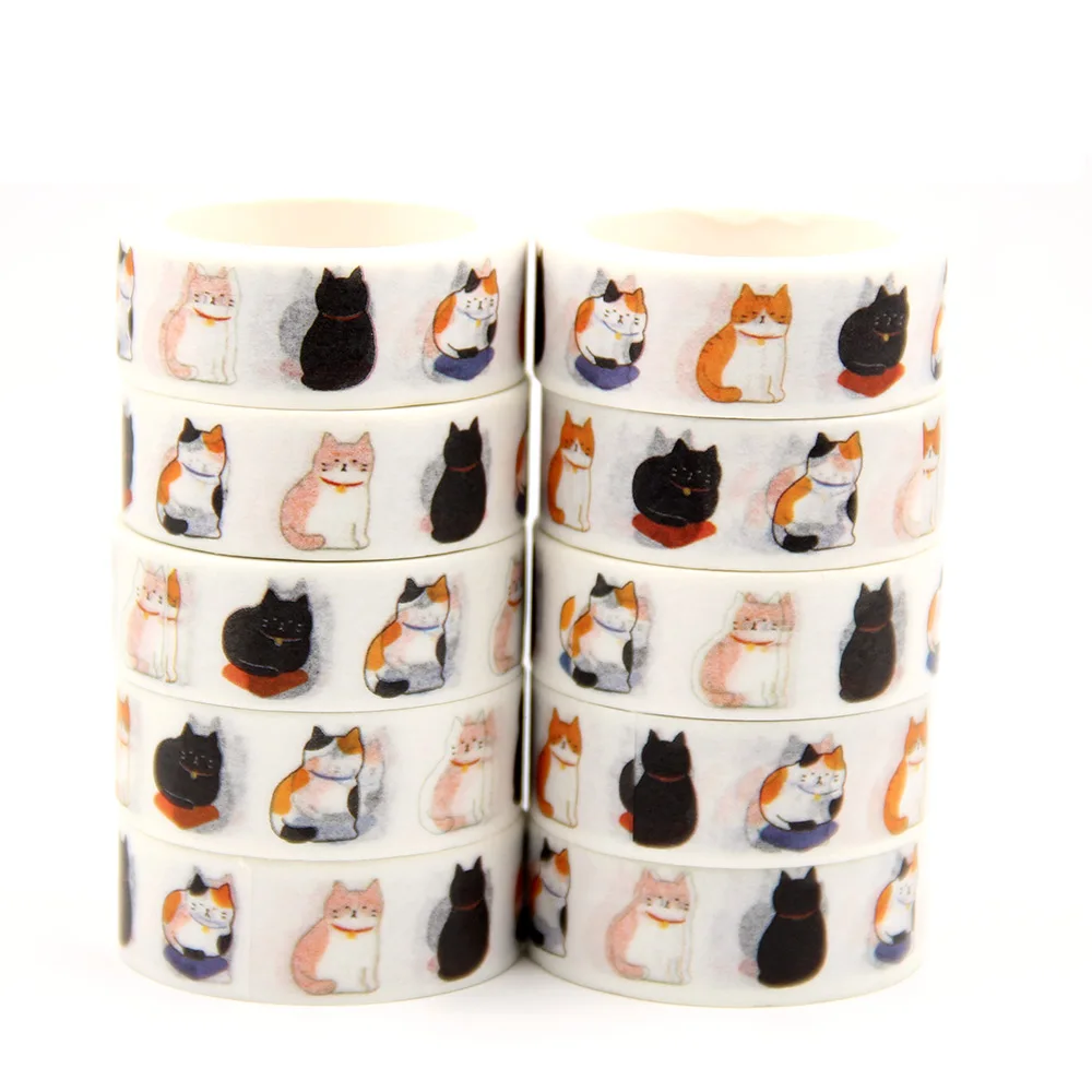

10PCS/lot 15MM*5M Cute Kawaii Adorable Cat Adhesive Paper Washi Tape Masking Tape DIY Scrapbooking Stick Label