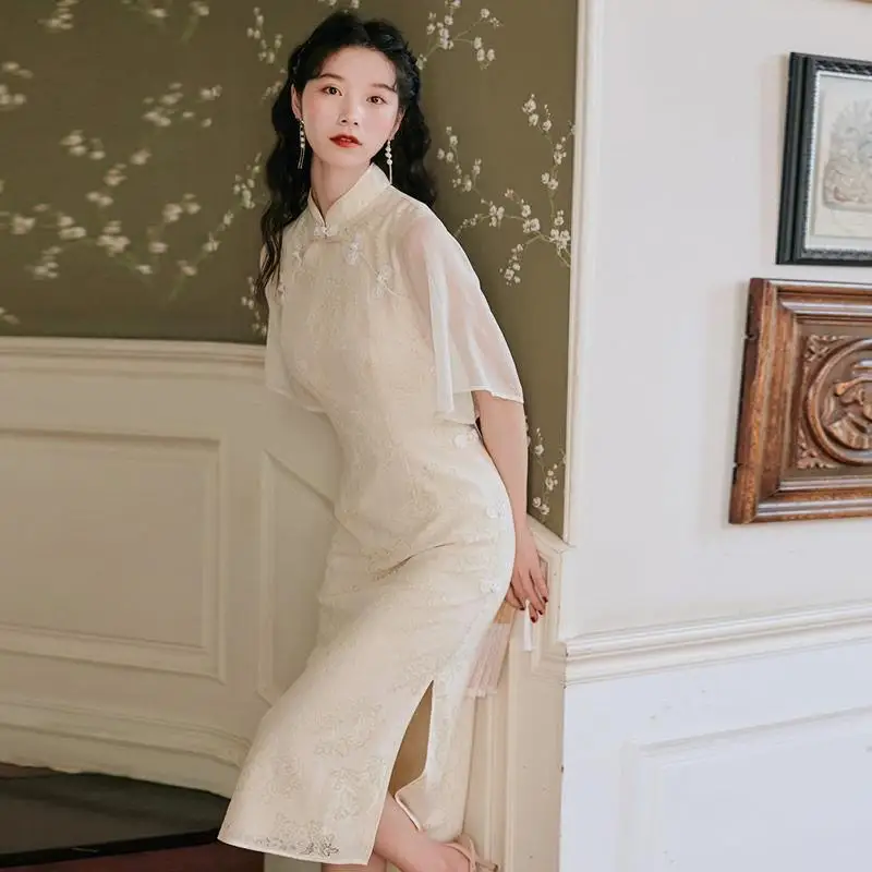 

Women Dress Cheongsam Qipao Wedding 2021 Summer Cheongsam Embroidery Dress Chinese Style Cheongsam Eleglant for Girl Chinese