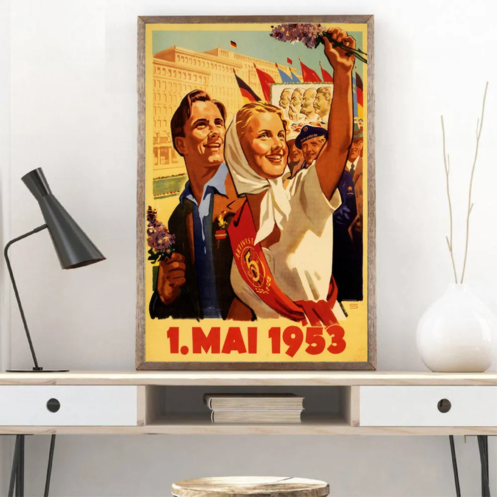 1953 год праздничный постер Восточно-немецкий майский день социализм винтажная