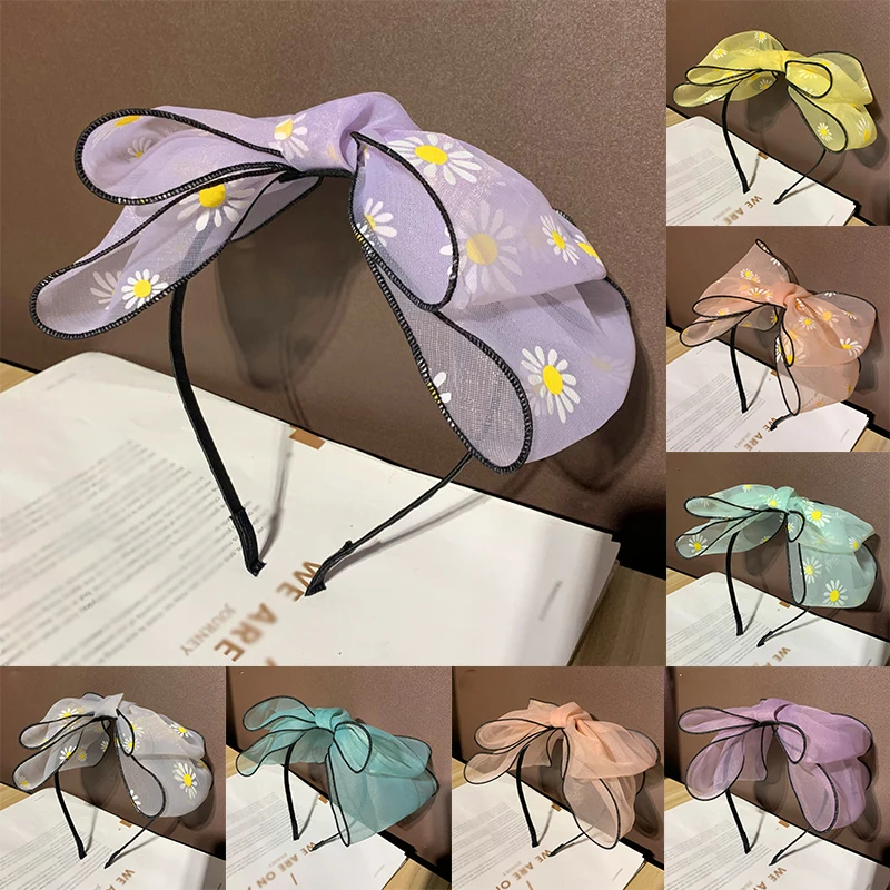 

Oversized Bow Organza Headbands Handmade Lace Bowknot Hair Hoop Net Yarn Solid Color Head Hoop For Women Girls Hair Accessories