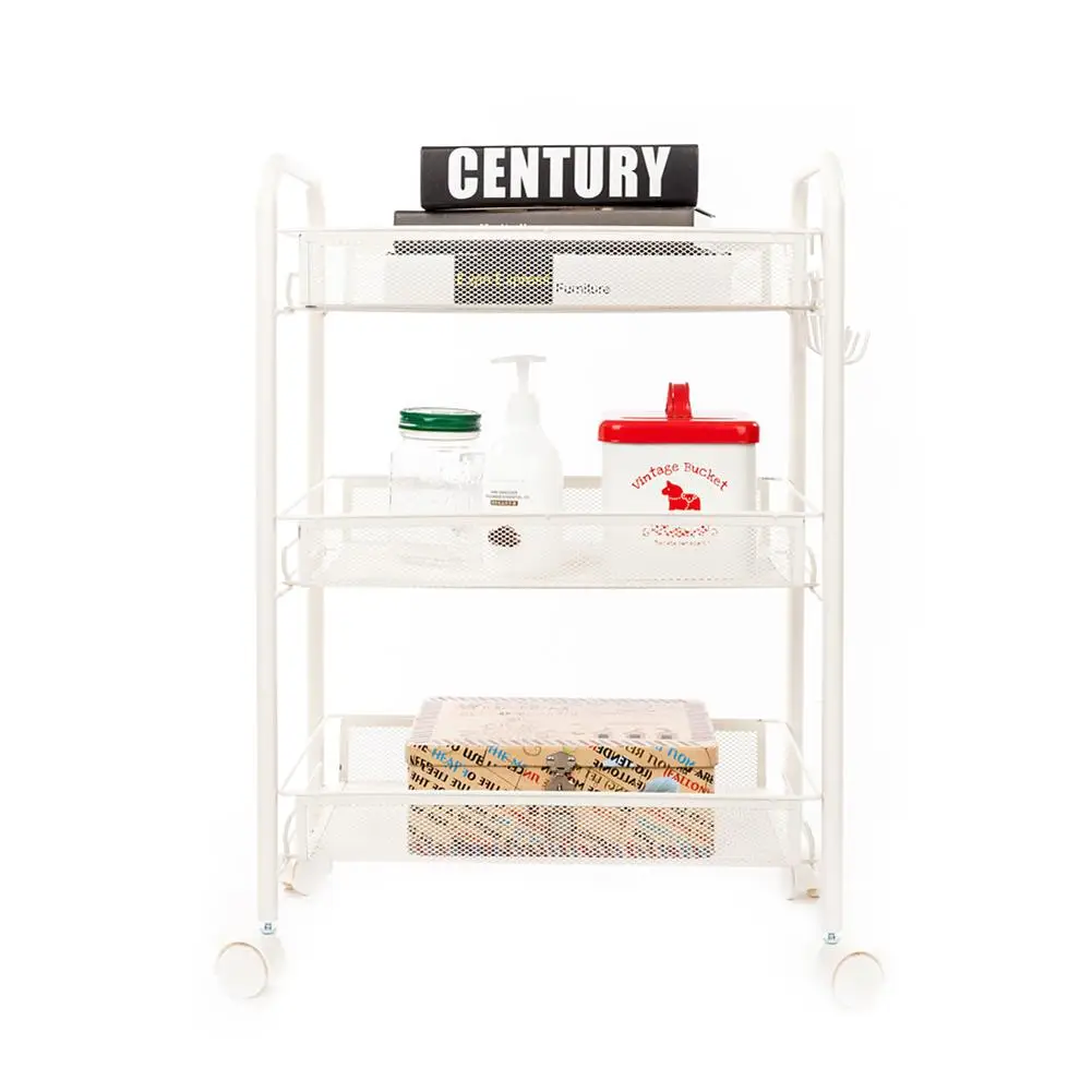 

Household Three Tiers Storage Rack Rolling Trolley Sturdy Cart With Wheels Storage Rolling Utility Cart Rack Kitchen Bathroom