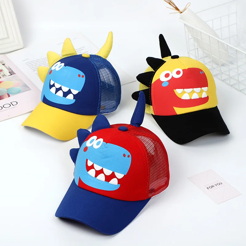 

2 Types Summer Cute Cartoon Dinosaur Snapback Caps Adjustable Mesh Baseball Cap for Boys Breathable Kids Sun Hat Girls 3-8Y