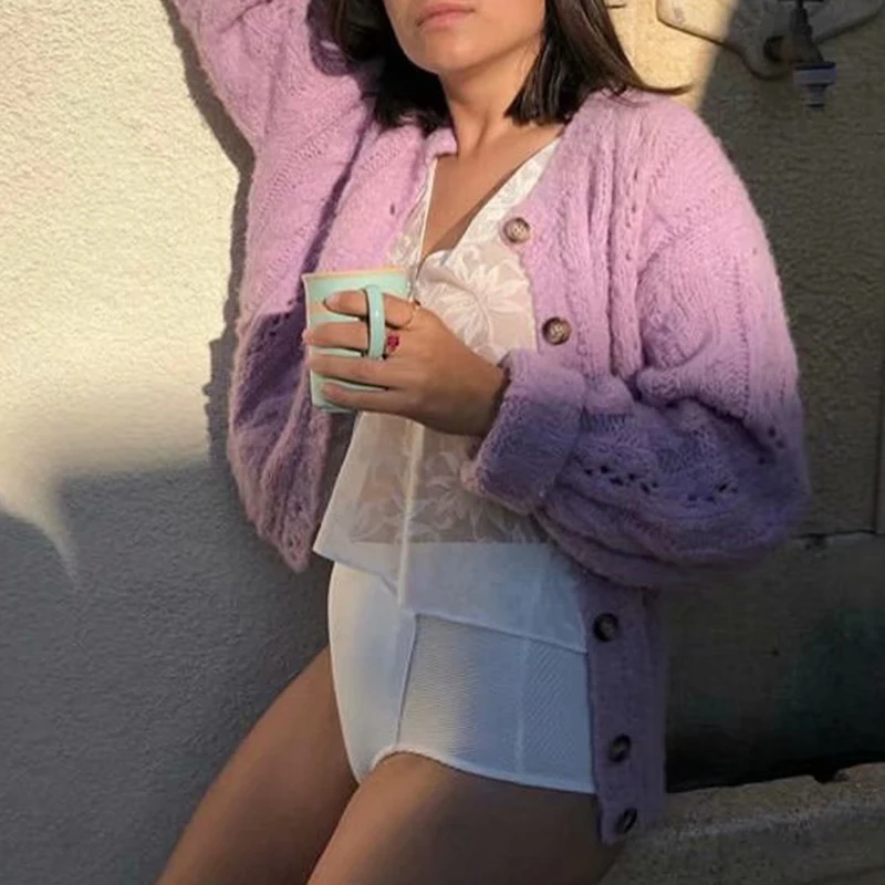 Повседневный однобортный вязаный свитер женский теплый осенне-зимний открытый