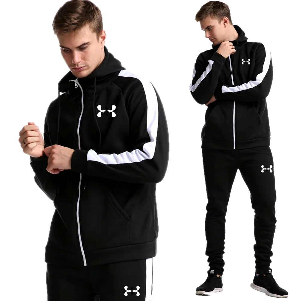 Повседневный Спортивный костюм набор для мужчин Толстая Толстовка с капюшоном