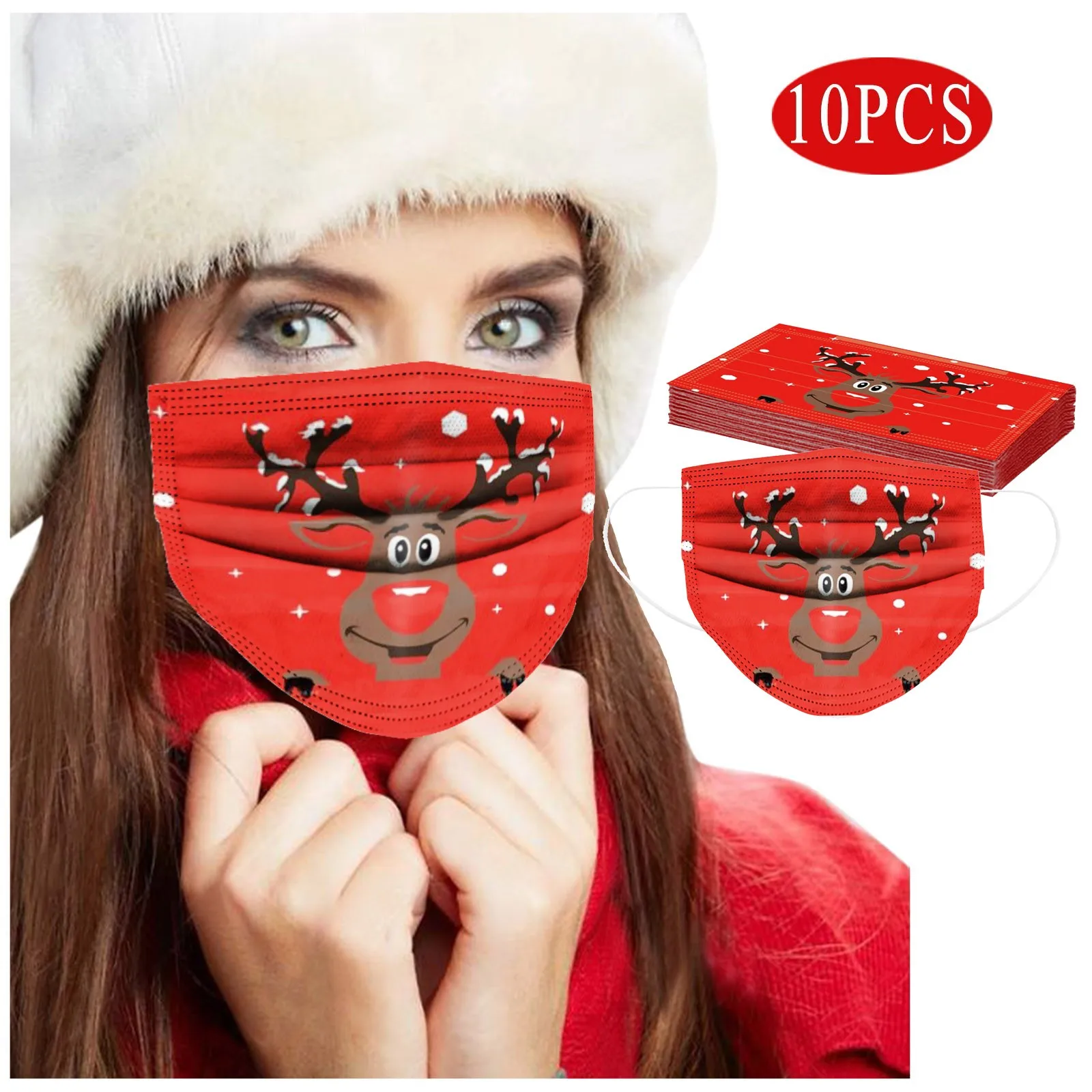 10pc Christmas Mask Adults Disposable Face 3-layer Non-woven Fabric Party Masks Breathable Mascarillas Facial New | Красота и