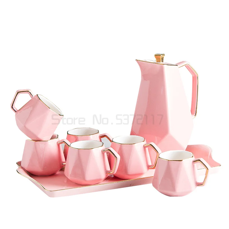 

Cold water pot light luxury Nordic powder household water cup set drinking cup large capacity ceramic water pot