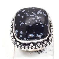 genuine snowflake obsidian ring silver overlay over copper hand made women jewelry gift usa size 6 5