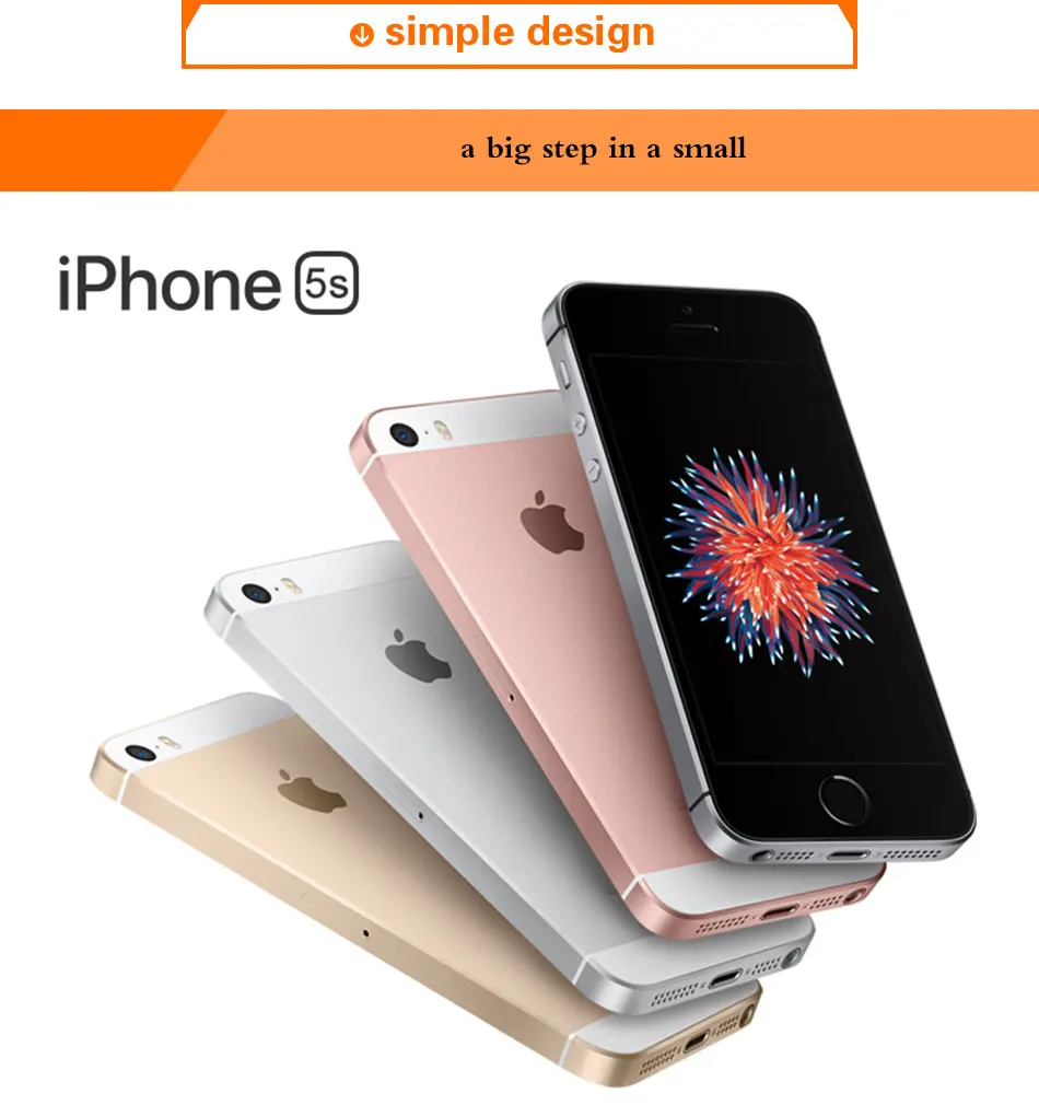 Мобильный телефон Apple iphone 5s 4," 1 ГБ ОЗУ 1 ГБ/32 ГБ/64 Гб ПЗУ 640x1136 pixel8.0MP 1560 мАч отпечаток пальца смартфон