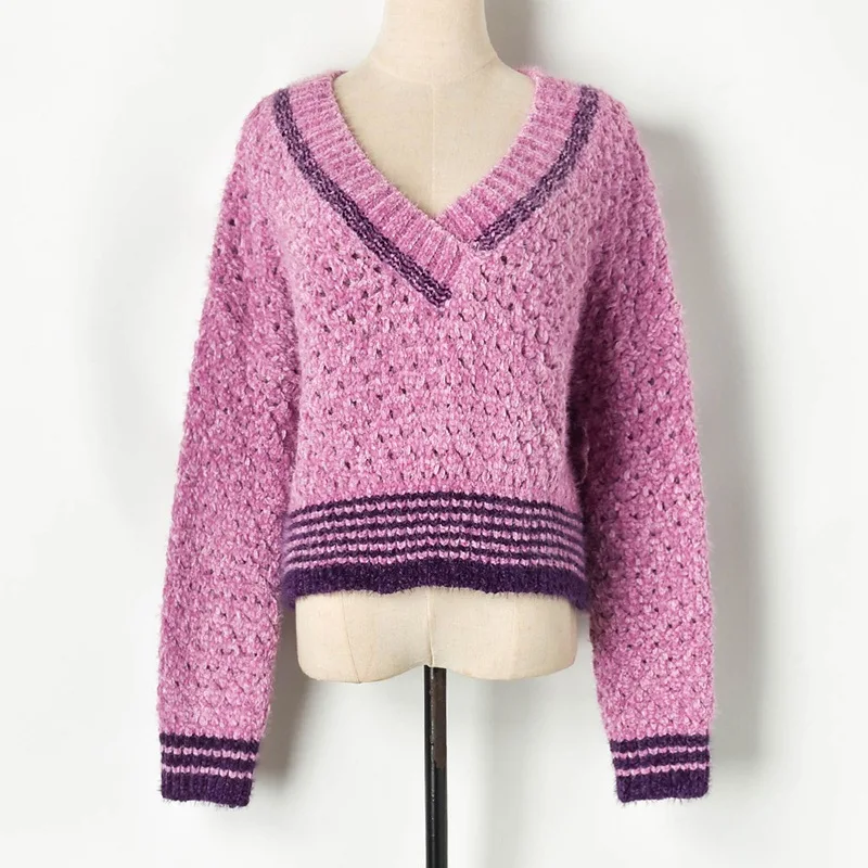 Женский укороченный свитер из искусственной норки и кашемира фиолетовый