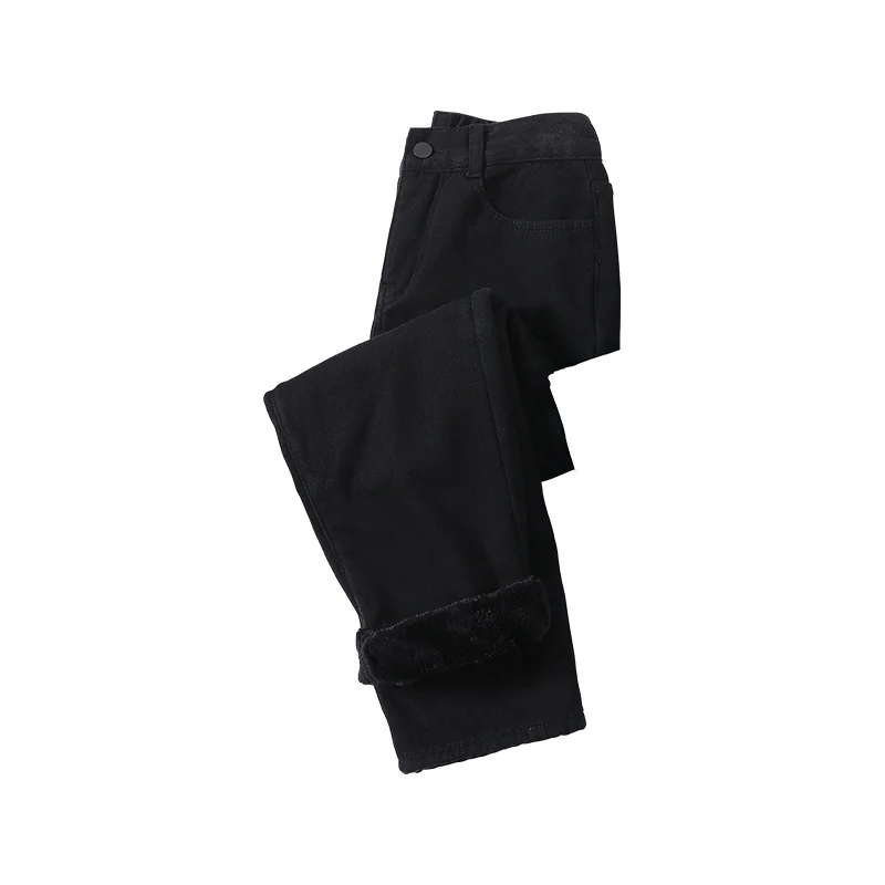 Плотные джинсы на флисовой подкладке женские прямые свободные стройнящие штаны