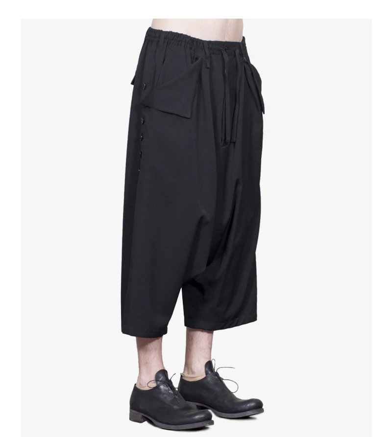 Брюки-шаровары мужские черные с застежкой сбоку | Мужская одежда