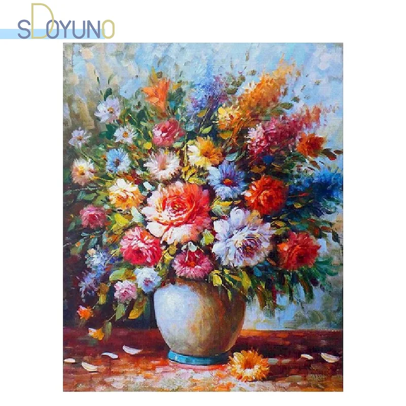 

SDOYUNO DIY Набор для рисования по номерам 60X75cm масляной краской по номерам цветы выполненные ручная роспись маслом на холсте домашний Декор сте...