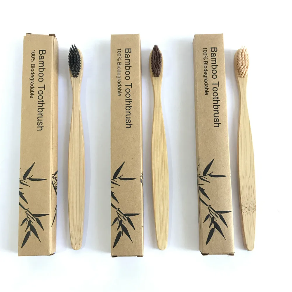 Цветная бамбуковая зубная щетка 4 шт./компл. Экологичная мягкая для ухода за