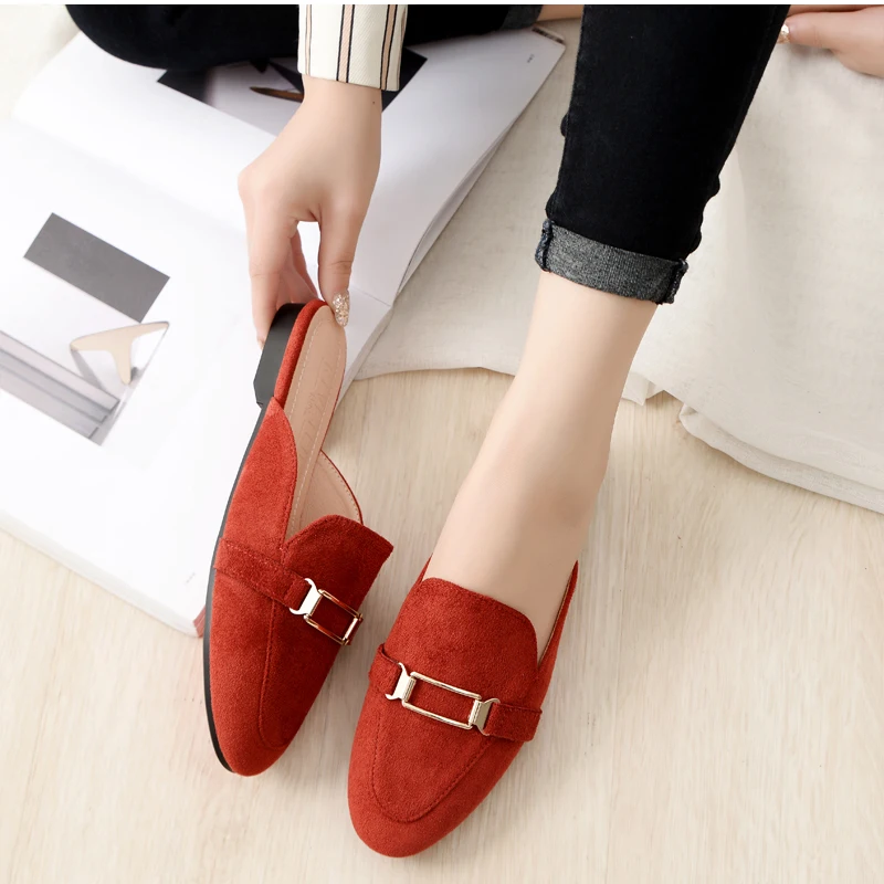 Мюли вечерние сланцы уличные шлепанцы закрытый носок плоская подошва зимние