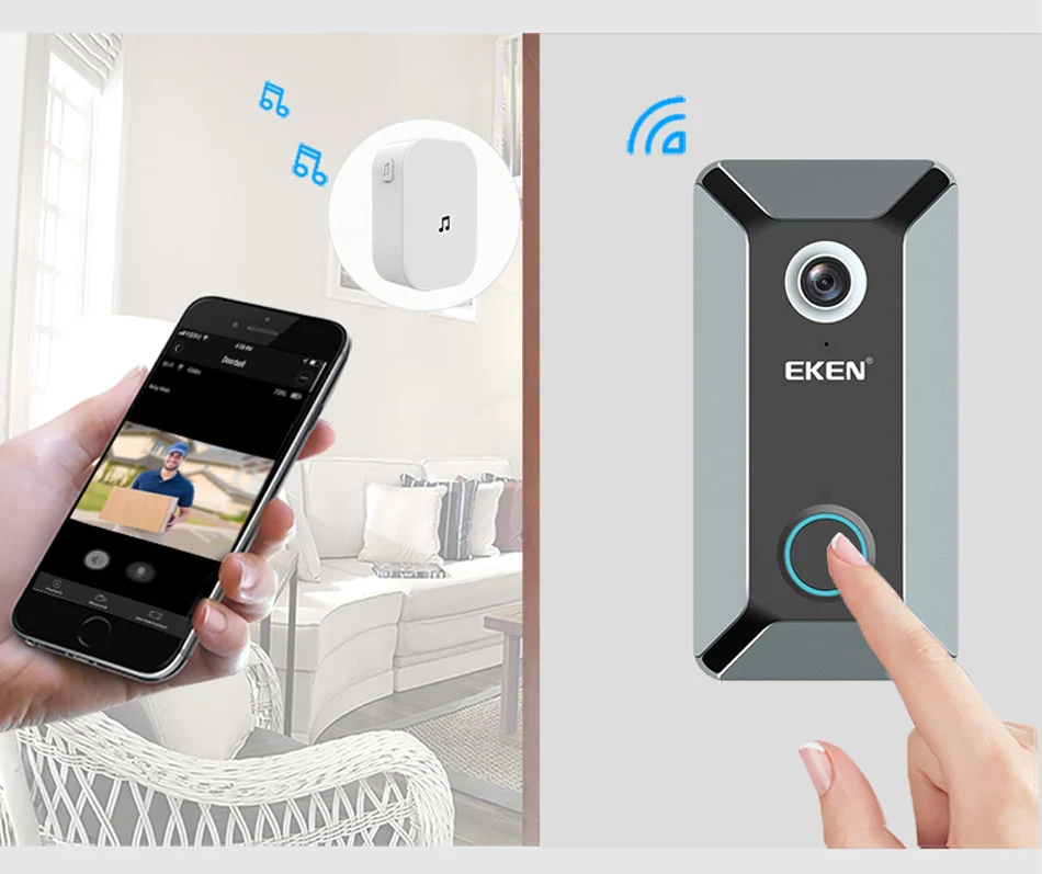 Eken V6 wifi умная Беспроводная 720P Водонепроницаемая видеокамера на дверной звонок Облачное хранилище дома безопасности домофонный дверной звонок серый