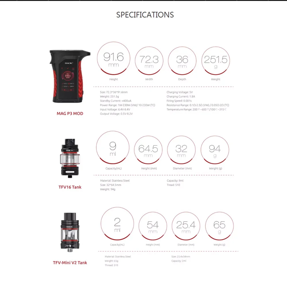 Предзаказ электронная сигарета Smok Mag P3 Kit 230W box Mod & TFV16 Tank E Cigs IQ S чипсет