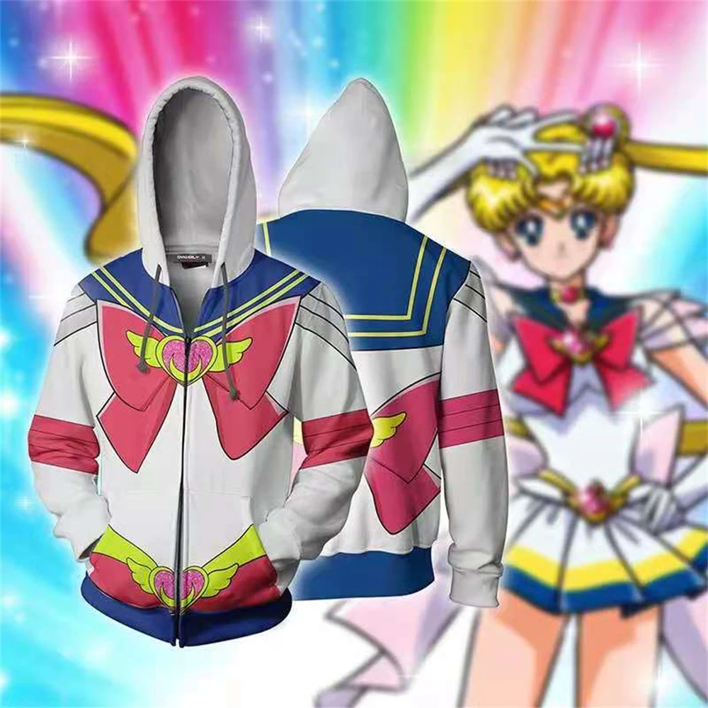 

Sailor Moon Cartoon 3D Printed Hoodie Zipper Street Wear Long Sleeve Polyester Fashion Hoodie Role Play Two Yuan