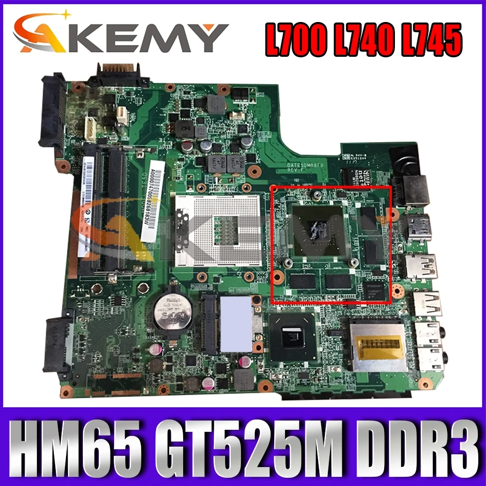 

Материнская плата AKEMY DATE5DMB8F0 A000074700 для ноутбука Toshiba L700 L740 L745, PGA989 HM65 GT525M DDR3 100% тест