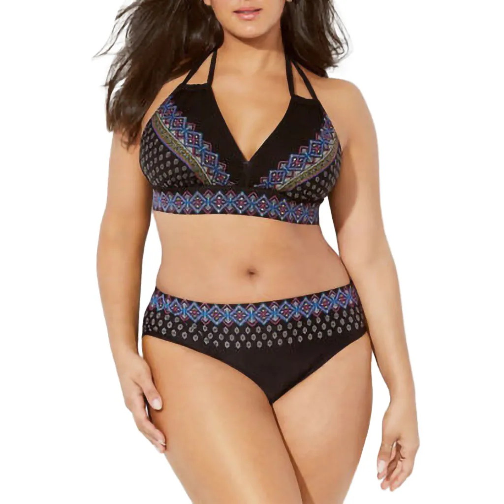 2020 размера плюс купальники бикини для полных женщин Цветочный комплект высокая