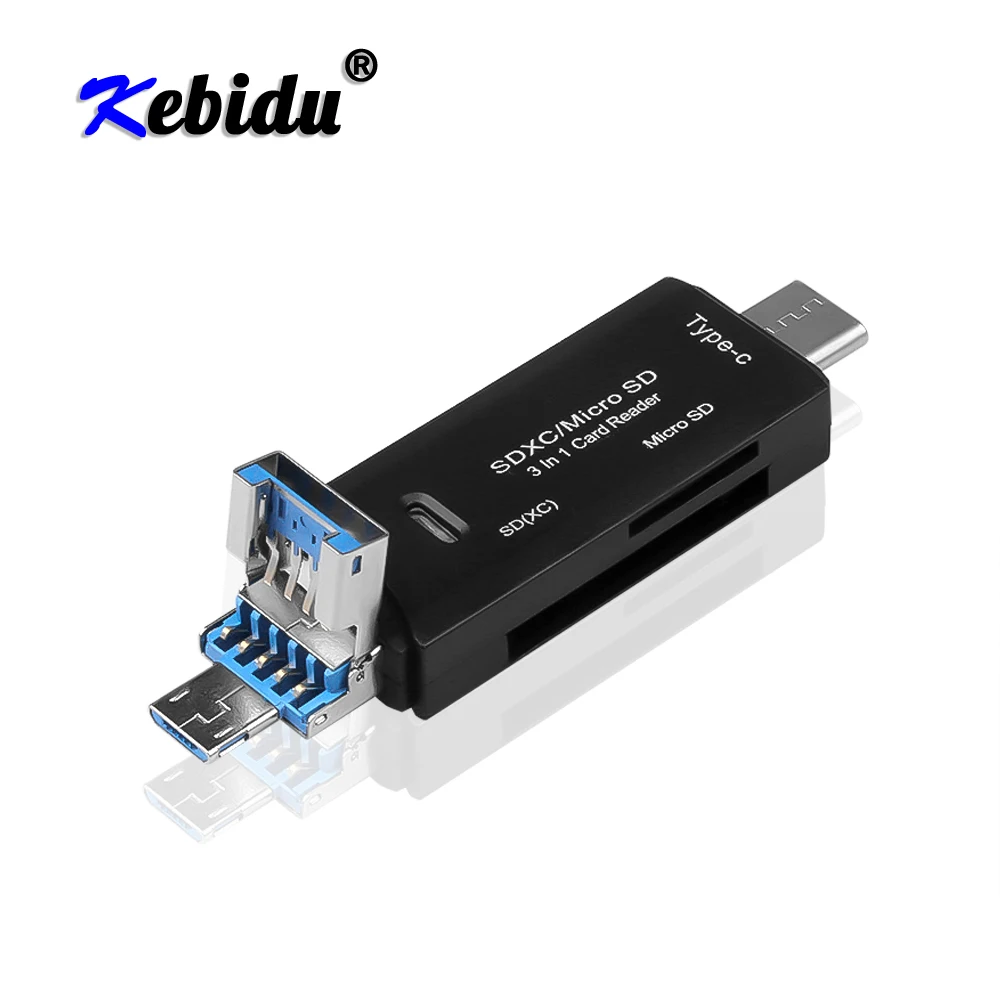 

Kebidu 3 в 1 устройство для чтения карт Micro USB Type-C OTG адаптер для флэш-накопителя Высокоскоростной USB 3,0 Micro SD TF OTG Устройство для чтения карт памяти