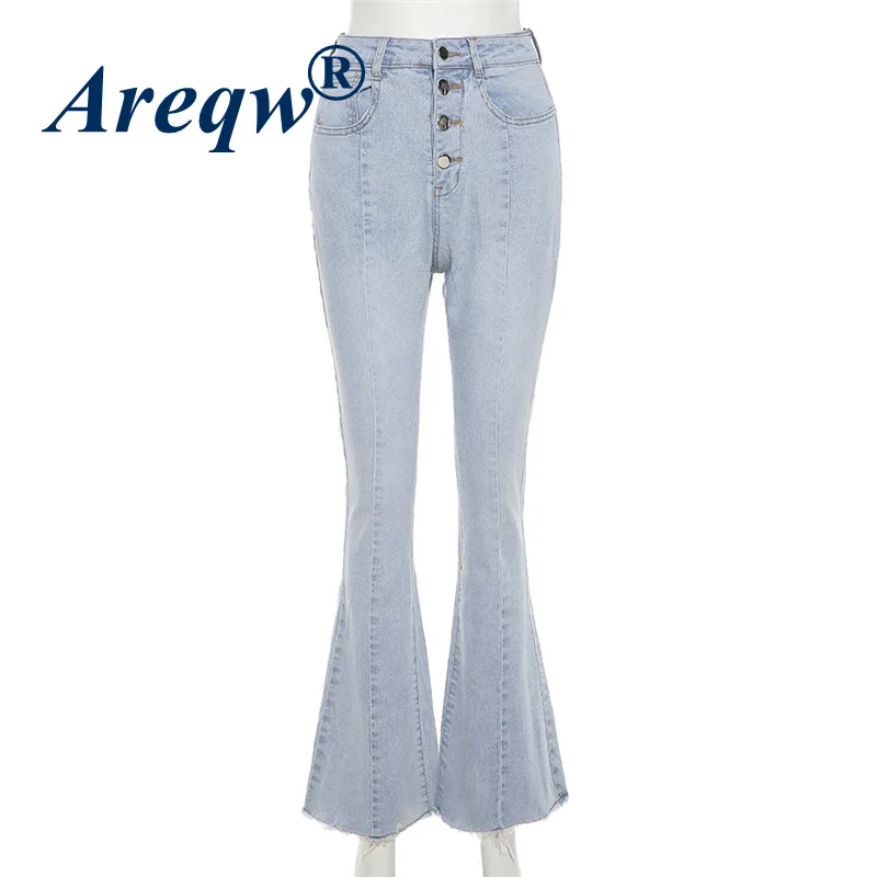 

2021 Summer Women's New High-Waist Street Shoot All-match Micro-La Single-breasted Wide-leg Jeans
