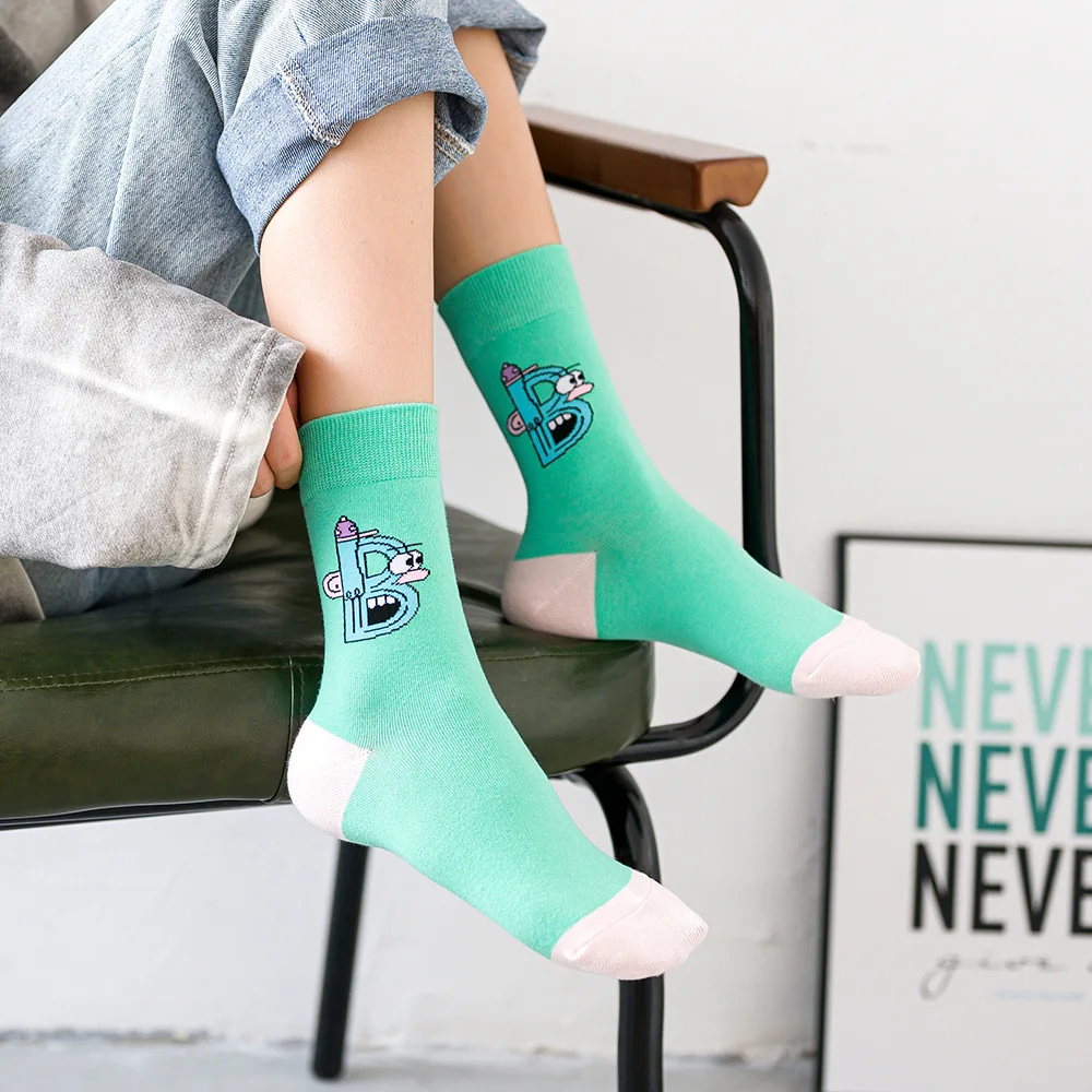 

Autumn and winter new products couple long tube tide socks cartoon funny candy color fight street capillary cotton socks women