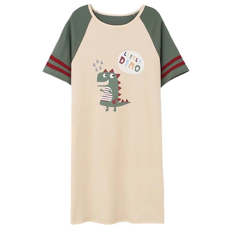 

Nightgowns Women Breathable Summer Homewear Short Sleeve Womens O-Neck Printed Simple Pocket Korean Style Elegant Soft Ulzzang