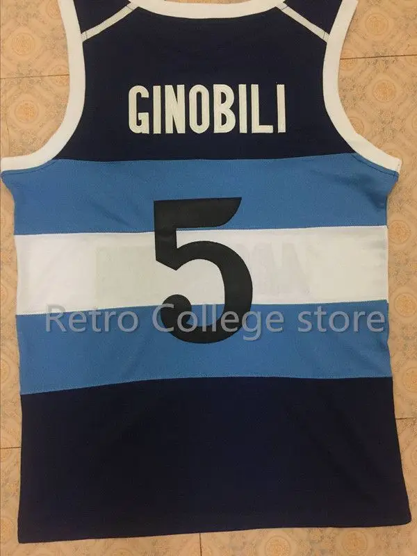 #5 Manu Ginobili команда Аргентины темно-синий Прошитый Ретро баскетбольный трикотаж