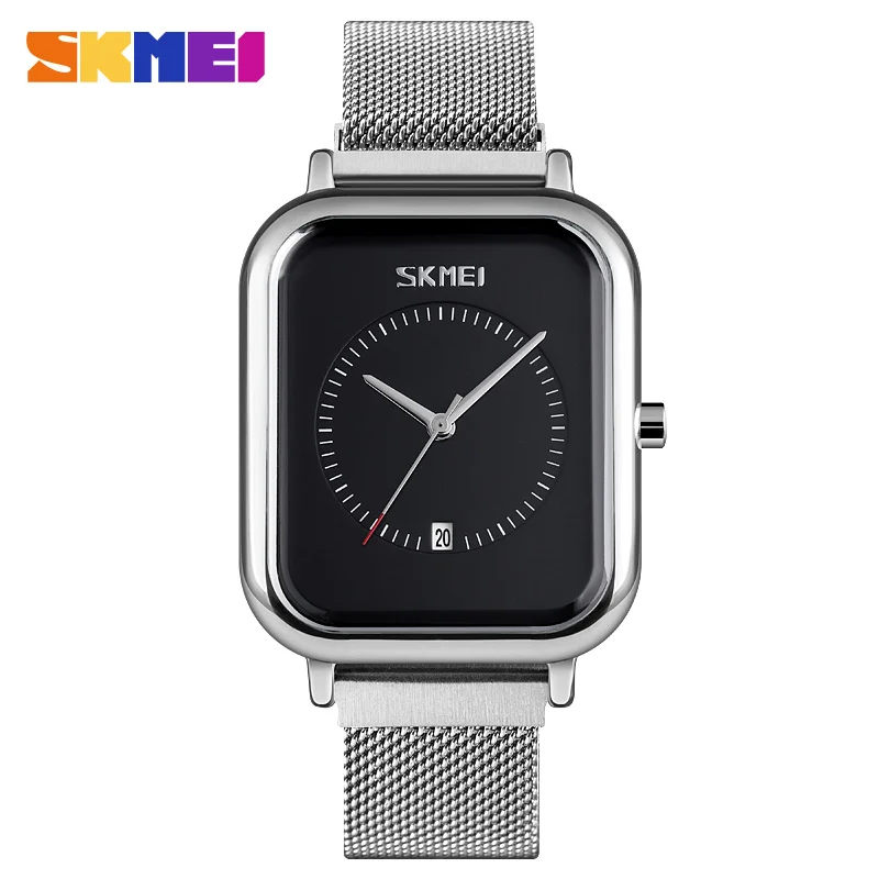 Silver Black SKMEI повседневные женские кварцевые часы элегантные модные наручные часы водонепроницаемые часы с магнитным ремешком Прямоугольный циферблат zegarek damski 9207 - Цвет: Silver Black