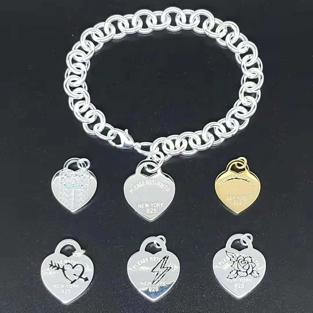 Женские Модные очаровательные блестящие любящее сердце грубый браслет S925