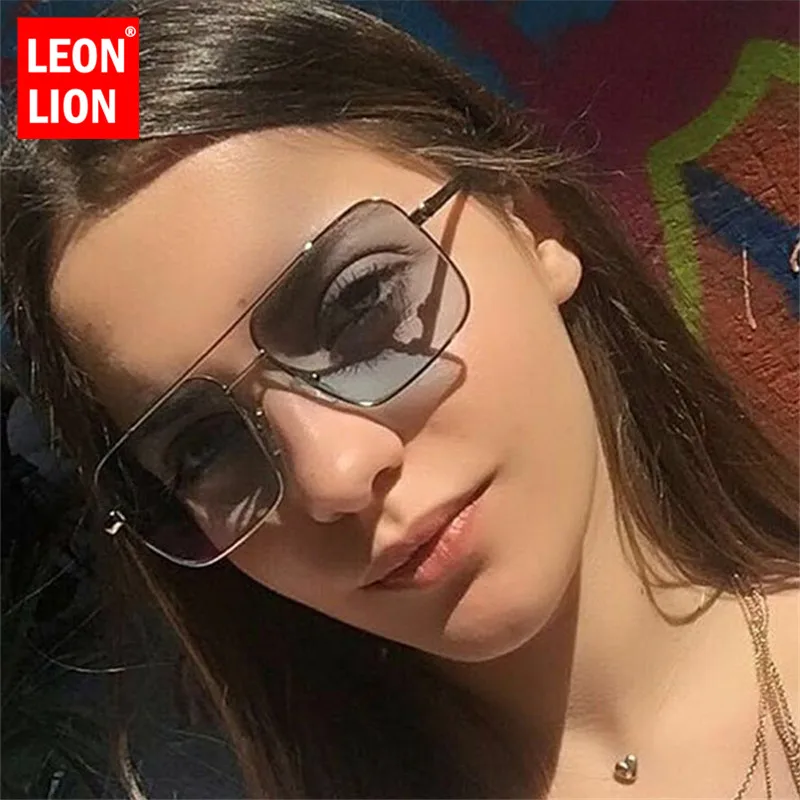 LeonLion Квадратные Солнцезащитные очки с большой оправой женские двухлучевые градиентные солнцезащитные очки для мужчин ретро UV400 Lentes De Sol Mujer