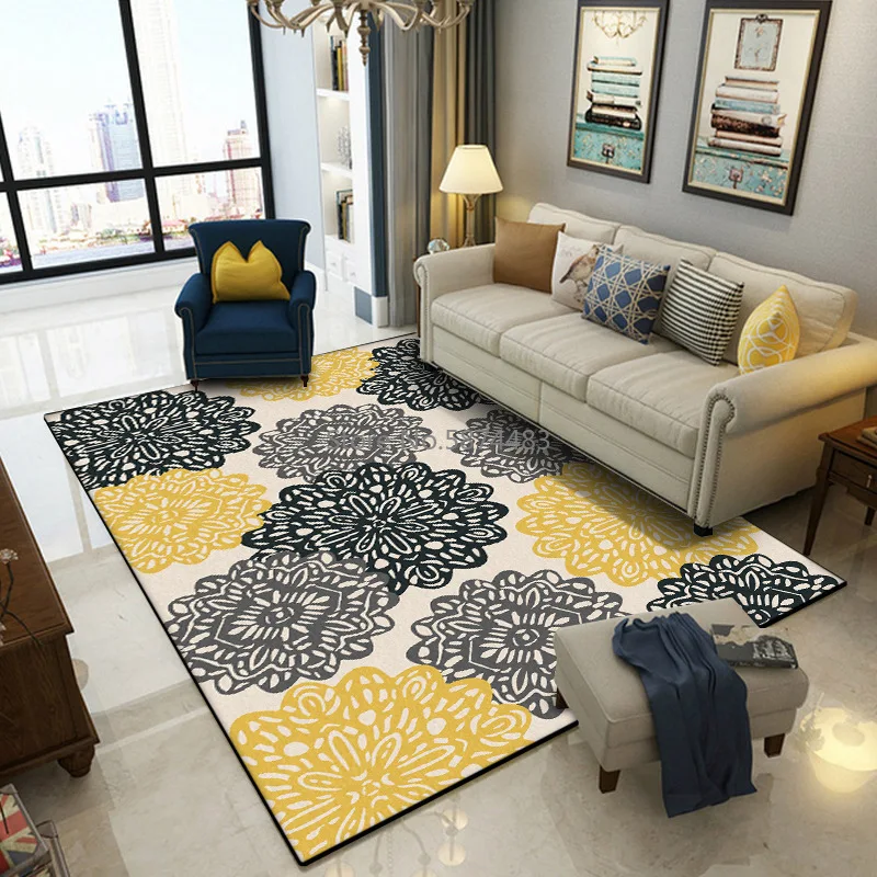 New Chinese Style Black Gray Yellow Big Flower Window Grille Living Room Bedroom Kitchen Bedside Carpet Floor Mat Customization | Дом и сад