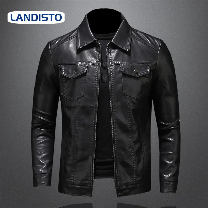 Повседневная мужская куртка LANDISTO кожаная для мужчин из искусственной кожи